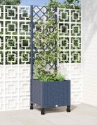 vidaXL Градински сандък с решетка и колела Синьо сиво 40 x 40 x 146 см