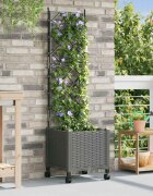 vidaXL Градински сандък с решетка и колела Светлосиво 40 x 40 x 149 см