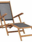 vidaXL Градински шезлонг с поставка за крака тиково дърво масив черен
