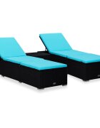 vidaXL Градински шезлонги с маса за чай 3 части полиратан черни