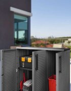 vidaXL Градински шкаф за съхранение сиво и черно 102x37x84 см PP