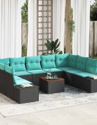 vidaXL Градински Софа Комплект 10 бр. Черен и туркоаз