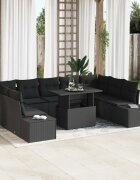 vidaXL Градински Софа Комплект 10 бр. Черно полиратан