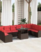vidaXL Градински Софа Комплект 11 бр. 10-Брой места Кафяво полиратан