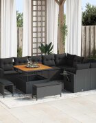 vidaXL Градински Софа Комплект 13 бр. 11-Брой места Черно полиратан