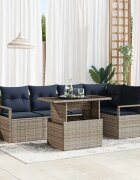 vidaXL Градински Софа Комплект 6 бр. 5-Брой места Сив и тъмен син