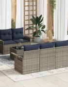 vidaXL Градински Софа Комплект 6 бр. Сив и тъмносин полиратан