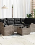 vidaXL Градински Софа Комплект 7 бр. Сив 55 x 55 x 37 см полиратан