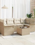 vidaXL Градински Софа Комплект 7 pcs 6-Seater Бежов и кремав полиратан