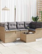 vidaXL Градински Софа Комплект 7 pcs 6-Seater Бежово и сиво полиратан