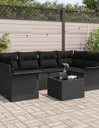 vidaXL Градински Софа Комплект 7 pcs 6-Seater Черно полиратан