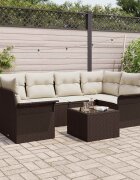 vidaXL Градински Софа Комплект 7 pcs 6-Seater Кафяво и кремаво