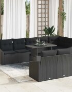 vidaXL Градински Софа Комплект 9 бр. Черно 55 x 55 x 37 см полиратан