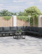 vidaXL Градински Софа Комплект 9 бр. Черно Алуминий