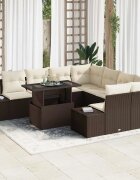 vidaXL Градински Софа Комплект 9 бр. Кафяв и Кремав 264 x 234 x 85 см