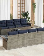vidaXL Градински Софа Комплект 9 бр. Сив и тъмносин полиратан
