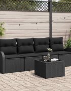 vidaXL Градински Софа Комплект Черно 55 x 55 x 37 см полиратан