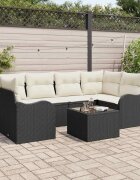 vidaXL Градински Софа Комплект Черно 55 x 55 x 37 см полиратан