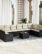 vidaXL Градински Софа Комплект Черно 55 x 55 x 37 см полиратан