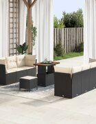 vidaXL Градински Софа Комплект с възглавница 10 pcs Черно и кремаво