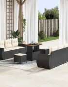 vidaXL Градински Софа Комплект с възглавница 10 pcs Черно полиратан