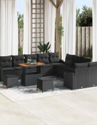 vidaXL Градински Софа Комплект с възглавница 13 pcs Черно Полиратан