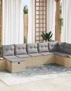 vidaXL Градински Софа Комплект с възглавница 7 pcs Бежово Полиратан