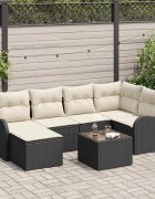 vidaXL Градински Софа Комплект с възглавница 7 pcs Черно Полиратан