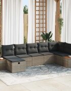 vidaXL Градински Софа Комплект с възглавница 7 pcs Сив Полиратан