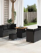 vidaXL Градински Софа Комплект с възглавница 9 pcs Черно полиратан