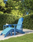 vidaXL Градински стол Adirondack с табуретка HDPE аква синьо