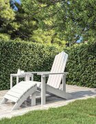 vidaXL Градински стол Adirondack с табуретка HDPE бял