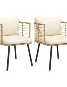 vidaXL Градински столове 2 бр. с възглавници Natural Poly Rattan