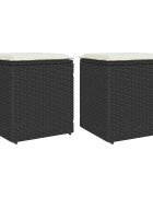 vidaXL Градински столове с възглавници 2 бр. черни 40x40x43 см полиратан