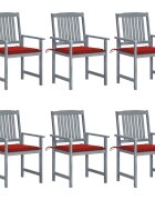 vidaXL Градински столове с възглавници 6 бр сиви акация масив