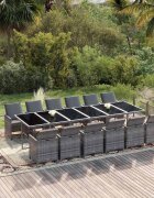 vidaXL Градински трапезен комплект 13 части възглавници полиратан сив