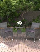 vidaXL Градински трапезен комплект 3 части полиратан сив