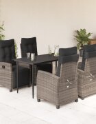 vidaXL Градински трапезен комплект 5 части с възглавници сив полиратан