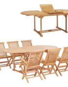 vidaXL Градински трапезен комплект 7 части 150-200x100x75 см тик масив