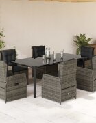 vidaXL Градински трапезен комплект 7 части с възглавници сив полиратан