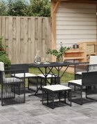 vidaXL Градински трапезен комплект 7 части възглавници черен полиратан