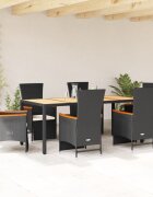 vidaXL Градински трапезен комплект 7 части възглавници черен полиратан