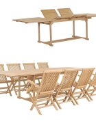 vidaXL Градински трапезен комплект 9 части 180-280x100x75 см тик масив