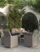 vidaXL Градински трапезен комплект 9 части с възглавници сив полиратан