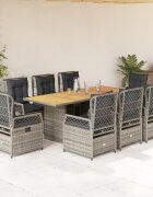 vidaXL Градински трапезен комплект 9 части с възглавници сив полиратан