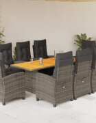 vidaXL Градински трапезен комплект 9 части с възглавници сив полиратан