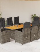 vidaXL Градински трапезен комплект 9 части с възглавници сив полиратан