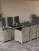 vidaXL Градински трапезен комплект 9 части с възглавници светлосив