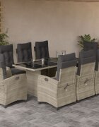 vidaXL Градински трапезен комплект 9 части с възглавници светлосив