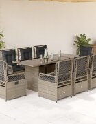 vidaXL Градински трапезен комплект 9 части с възглавници светлосив